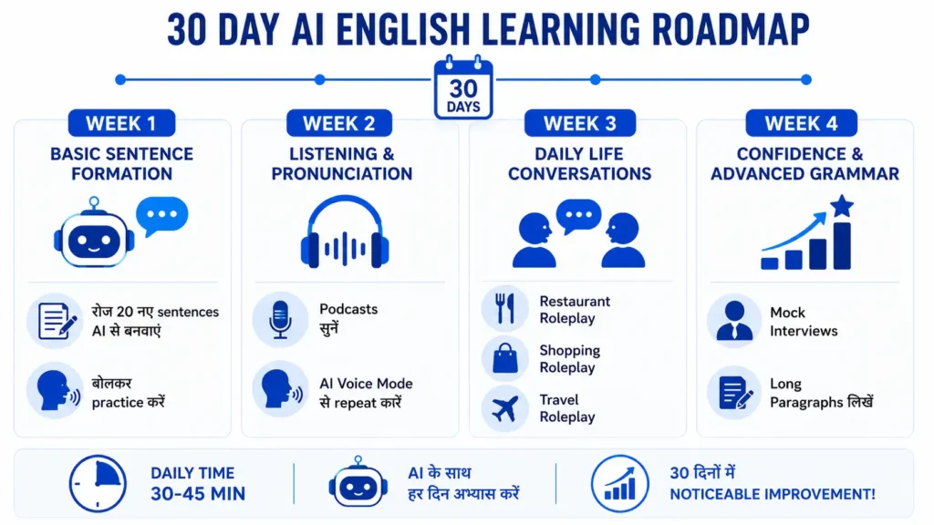 30 day AI English learning roadmap actionable plan